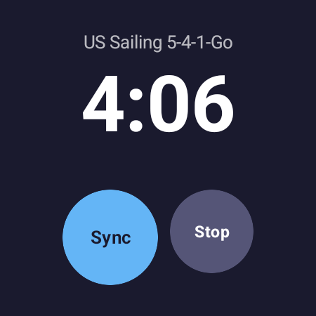 The watch face mid-countdown: white numerals on navy, with Sync and Stop below